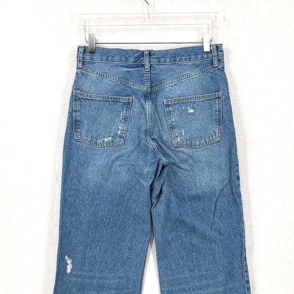 ZARA Distressed Loose Fit Low Rise Jeans Womens 27 Medium Blue Wash Straight Leg - Picture 5 of 15